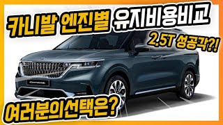 카니발풀체인지 엔진별 유지비용 비교분석!혹시나 2.5T 나오면 무조건 대박!이건 나와야해!저라면 2.5T PICK!!