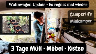 Vlog 147 Wohnwagen Update • wieder Regen & Müll • neue Pflanzen • Möbel Aufbau • Camperlife