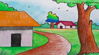 How To Draw Easy 🥰 Scenery Drawing With Pastel Colour 🎨 @EasyDrawing24 #drawing #scenery #tutorial