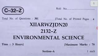 Question Paper Of Environmental Science For Class 12th Jkbose | Paper  Of EVS For Class 12th Jkbose