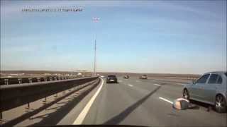 Countdown to 2 men getting hit by a car on a Russian motorway - HD 720p