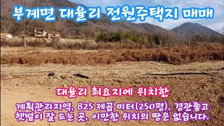 부계면 대율리 전원주택지 매매. 대율리 최요지에 위치한 계획관리지역, 825제곱 미터(250평), 전망좋고 햇볕이 잘 드는 곳, 이만한 위치의 땅은 없습니다.