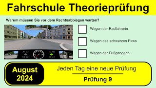 🚘 Führerschein Theorieprüfung Klasse B 🚗 August 2024 - Prüfung 9 🎓📚