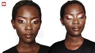 Christmas makeup look cut crease tutorial on darkskin