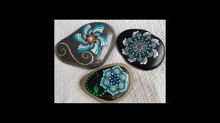 DOT Art Mandala - Ocean Blues Sandy Golds - Beach ~Mandala Stone Hand Painted by Miranda Pitrone