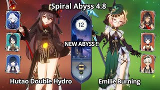 NEW ABYSS ! C0 Hutao Double Hydro & C0 Emilie Burning - Spiral Abyss 4.8 Floor 12 Genshin Impact