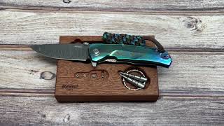 Lionsteel TRE Chad Nichols Damascus Custom Storm Anodized by Jeff Perkins of JD Cutlery.