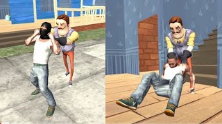 Franklin Fight Hello Neighbor in Indian Bike Driving 3D