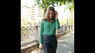 Green & Black Dogtooth Print Shirt