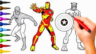 Superheroes Coloring Book: Captain America, Spider Man, and Iron Man