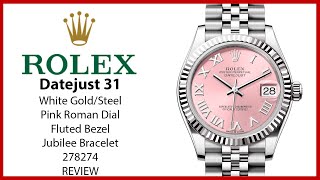 Rolex Datejust 31 White Gold/Steel Pink Roman Dial & Fluted Bezel Jubilee Bracelet 278274 - REVIEW