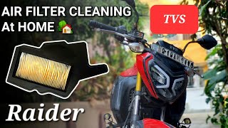 Air Filter Cleaning of TVS Raider 125 at Home 🏠 | How to Open Air Filter of TVS Raider 125