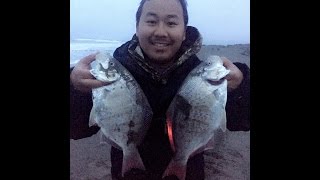 BIG California Redtail Perch Surf Fishing During LATE High Tides!!!