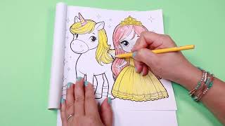 Princess & Unicorn | Cute Coloring Book | Coloring Tutorial for Kids