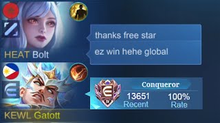 GATOTKACA GLOBAL 100% WINRATE IN RANK GAME !! ( auto wiped out!)