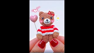 Super simple steps to make Cutest mini Teddy bears from clay polymer #shorts #diy #howto #handmade