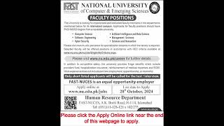 FAST University Islamabad Jobs October 2024 Apply Online Teaching Faculty Latest