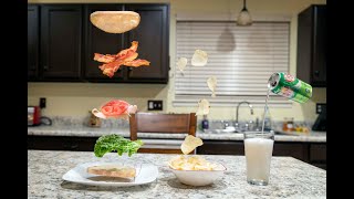 Lunch! Levitating food photography.