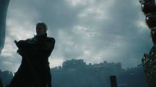 Vergil contemplating while the rain falls around him