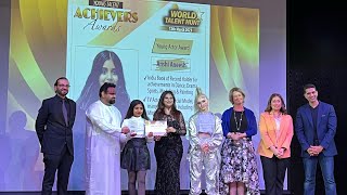 Anshi receiving Young Talent Achiever award at World talent hunt , Dubai / Anshi Aneesh