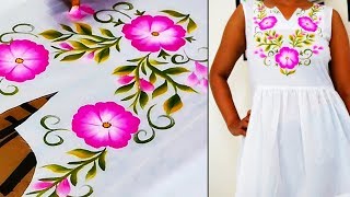 Hand Painted Kurti Yoke Neckline Design | Designer Kurti | Easy Fabric Painting Techniques