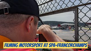 Filming a motorsport race at Spa Francorchamps Circuit Belgium