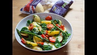 Warm Potato Salad with Spinach Asparagus and Gremolata Dressing