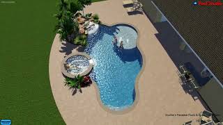 Large Freeform Pool w Waterfall, Sunshelf w Bubblers and 8' Spa