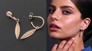 Sterling silver feather hoop earrings | Women cute jewelry | Emmanuela®