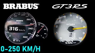 900 HP BRABUS Rocket vs Porsche 991 GT3 RS Acceleration 0-100 & 0-250