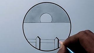 Beautiful Scenery - Circle Drawing - Beautiful View Scenery Drawing