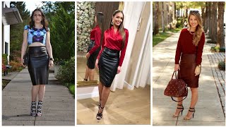 Leather midi skirt outfit ideas#2023