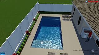 Geometric Pool w/ Sunshellf and Bubbler Fountain, Full Width Swimout Bench