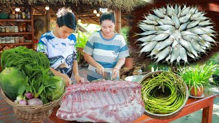 Mommy Chef Sros Cook Mungbean Dessert, Pork Ribs Grill, Fresh Raw Fish Salad - Cooking with Sros