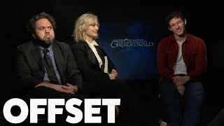 Dan Fogler, Alison Sudol and Callum Turner are shook by the French word for wand!