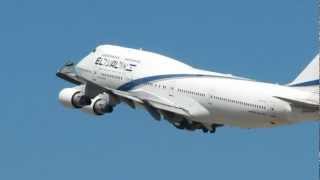 Elal Airlines Boeing 744 taking off rwy 26 at Ben Gurion airport-Israel