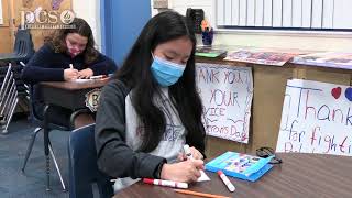 Blanton Elementary fifth graders make holiday Cards for patients at Shriner's Children Hospital.