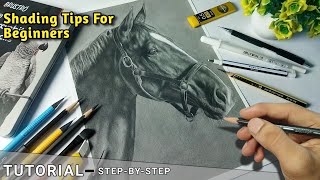 How To Shade Realistic Horse Skin texture with Graphite Pencil | tutorial , step by step | 😍