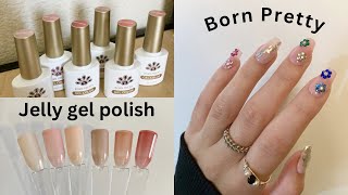 BORN PRETTY NUDE/PINK JELLY GEL POLISH FROM AMAZON // FLOWER RHINESTONE SPRING NAIL ART