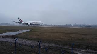 Landing A-380 in PRG. Praha.