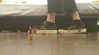 Giantess Zoé against the toy army using Adidas Nizza Pride and Nike Air Force PLT.AF.ORM sneakers