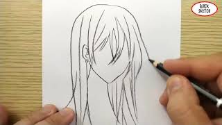 VERY EASY, how to draw manga cute girl face / quick sketch cute girl