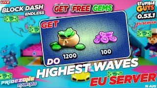 🟢EU Stumble guys live Get 1200 GEMS Instant😍😋  #stumbleguyslive #bd #blockdash #euserver