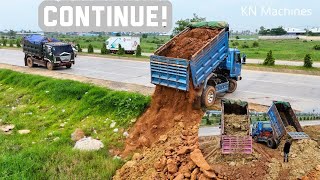 Ep.3 Continue! Land Filling Up Near The Ring Road3 By Truck Dumping Soil And Bulldozer Pushing