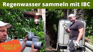 Regenwasser sammeln mit IBC, Dachrinne an IBC Container anschließen