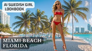 🇺🇸👠Swedish Girl: High Heels. Long Legs. Bikini. Miami Beach, USA [AI Vlog AI Art - Lookbook]