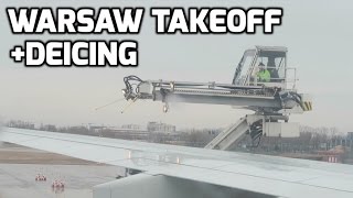 Takeoff from Warsaw Airport, Qatar Airways Airbus A330 + DEICING