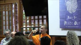 The Buddhist monk  is giving explications about the meditation in Quito, Ecuador. Part 2.