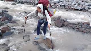 mountain hood. from the Pacific Crest trail. crossing the Sandy River.