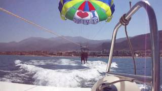 Takeoff parasailing from boat Stalida Crete